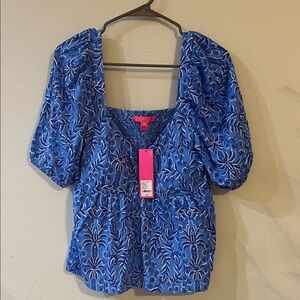 Lilly Pulitzer Blue and White Floral Blouse